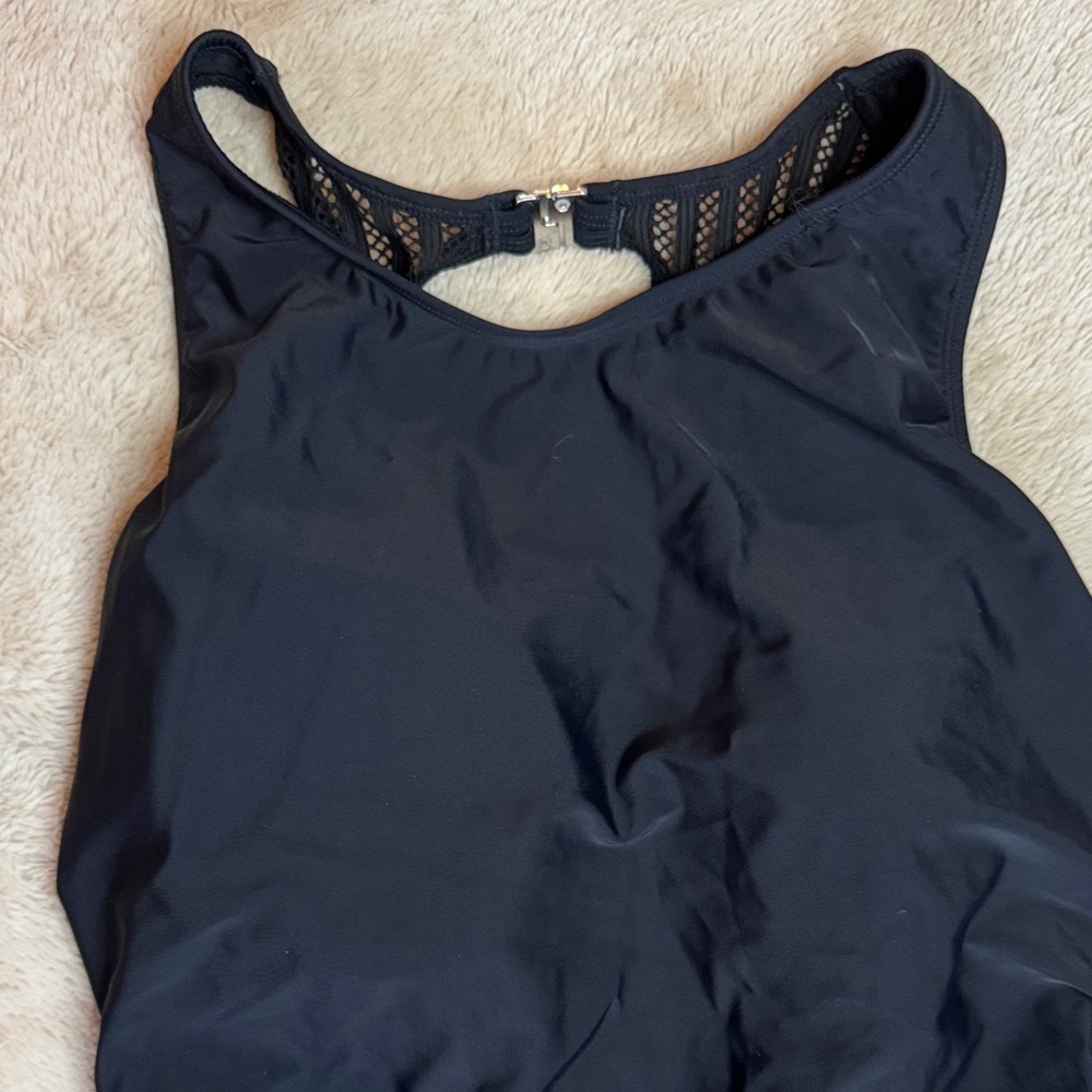 NWT Cupshe Black One-Piece Swimsuit Mesh Ruched sz XL - Picture 3 of 8